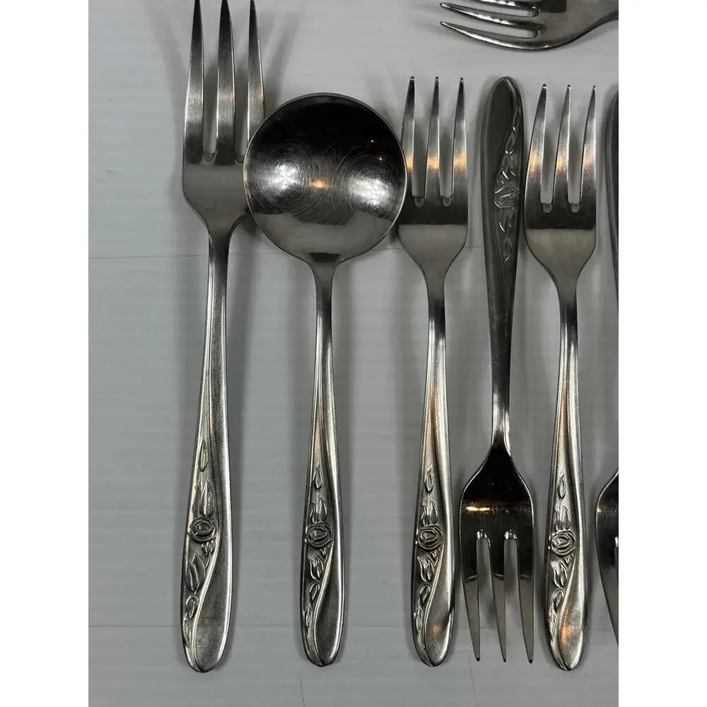 16pc Vintage SIPELIA DE-LUXE Cutlery Stainless Steel‎ Sheffield England Rose MCM
